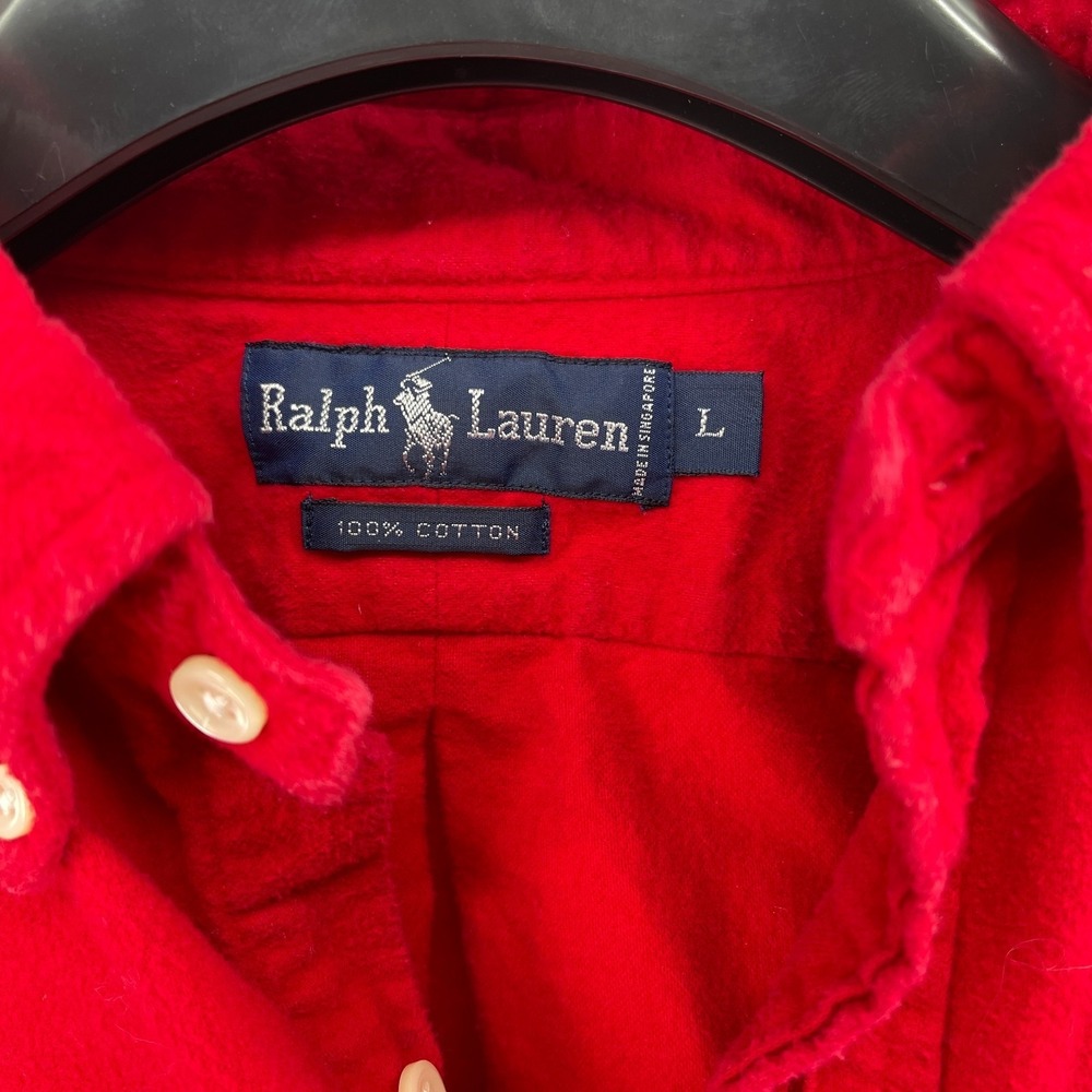 VTG Ralph Lauren Flannel Shirt Mens Large Red Singapore Heraldic Lion Crest Spot - Picture 5 of 8